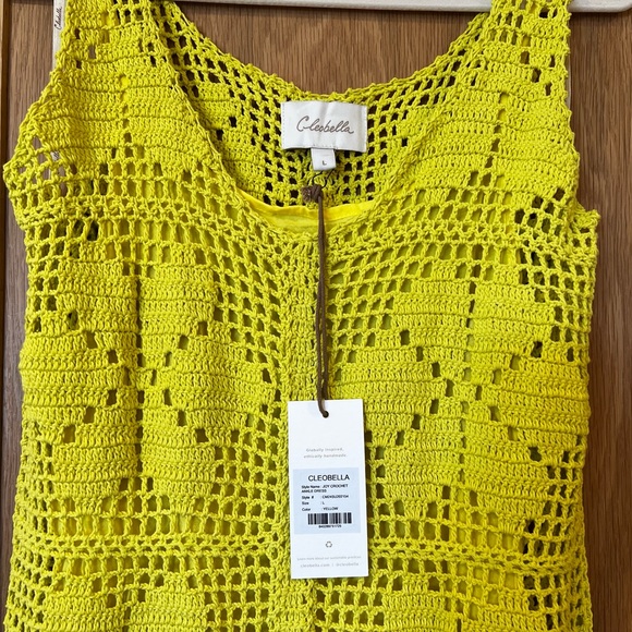 Cleobella Joy Crochet Midi Dress Chartreuse Yellow Size Large NWT Resort Beach - Picture 7 of 11